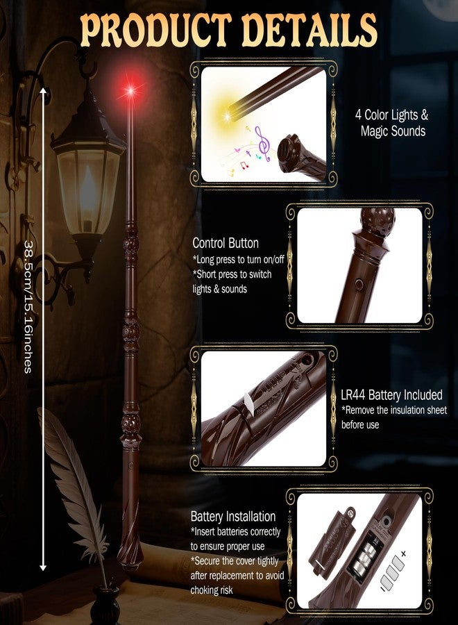 Maikoi Light Up Magic Wizard Wand with Sounds & 4 Color Lights Illuminating Witch Toys for Kids Cosplay Party Birthday Gift, Brown, 2PCS - Image 2
